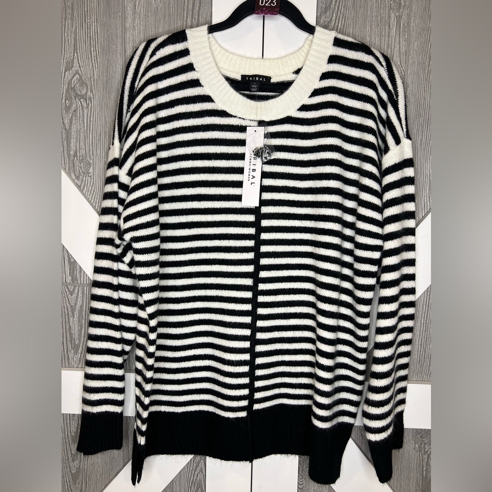 B13.04 NWT Tribal Breton Stripe Crew Sweater (Plus Size) 1X • $98 MSRP